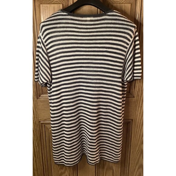 Eileen Fisher Knit Dress L Black White Striped Organic Linen Short‎ Sleeve Shift - Picture 4 of 4